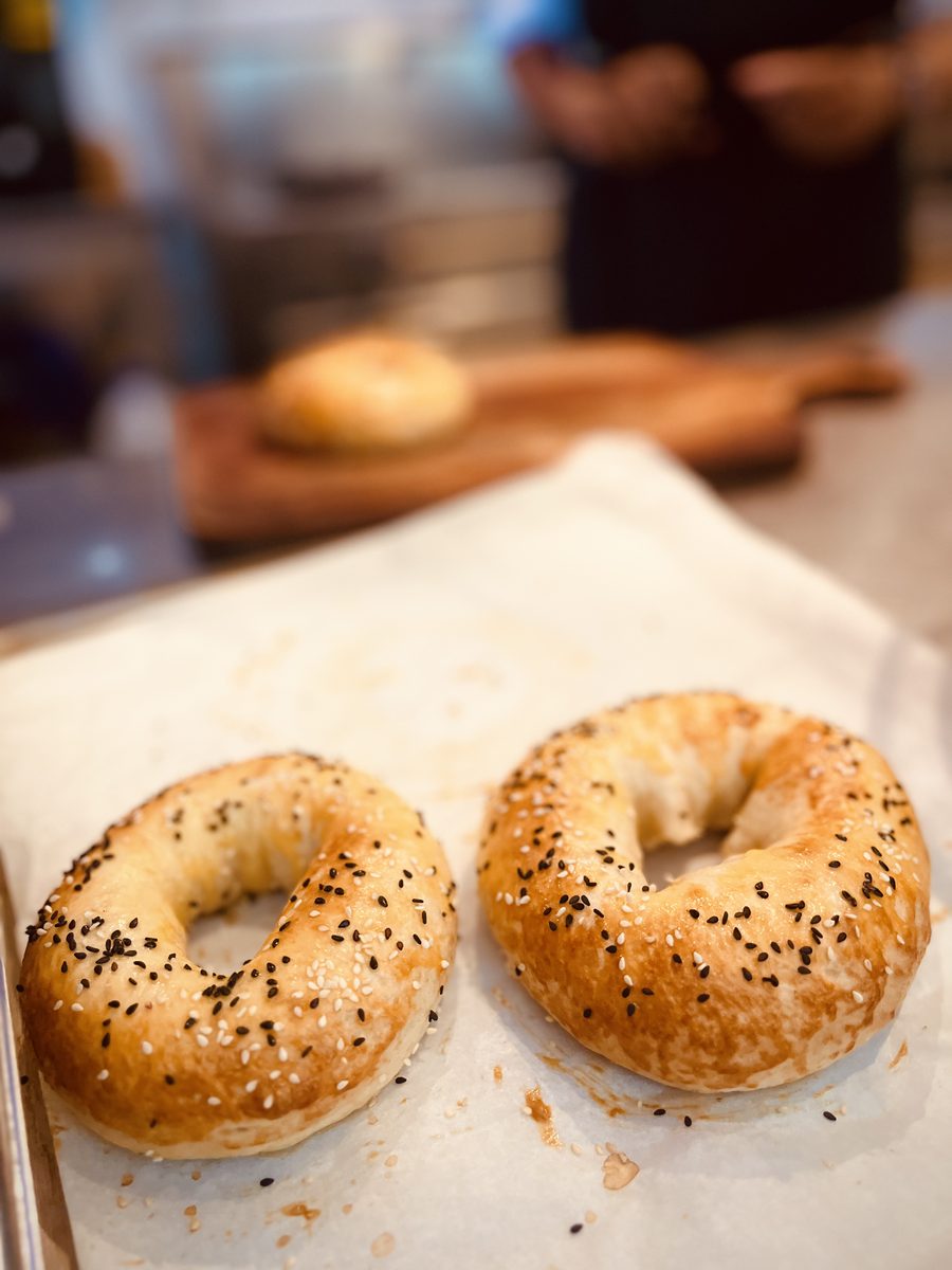 Fresh sesame bagels straight from the oven at Taprobane House