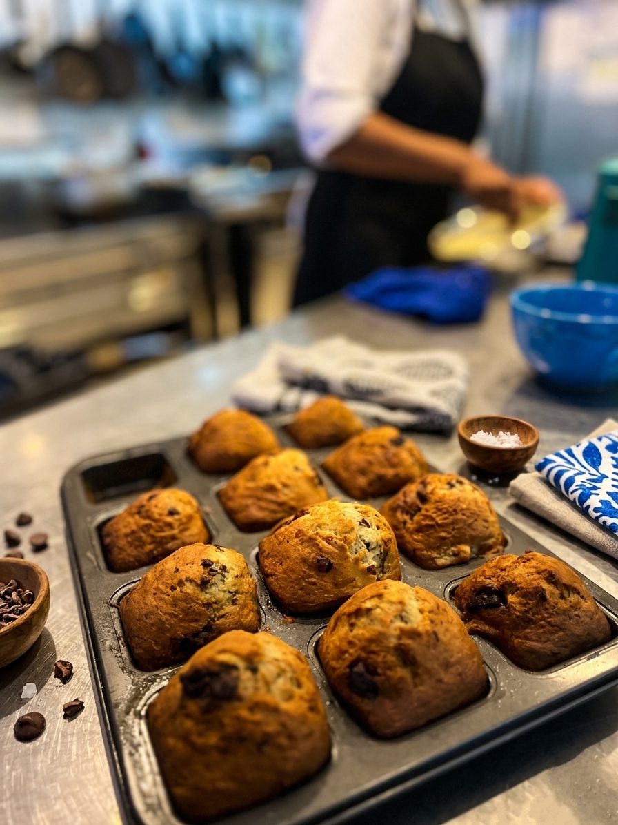 Muffins cooling in the tin in the hotel kitchen at Taprobane House