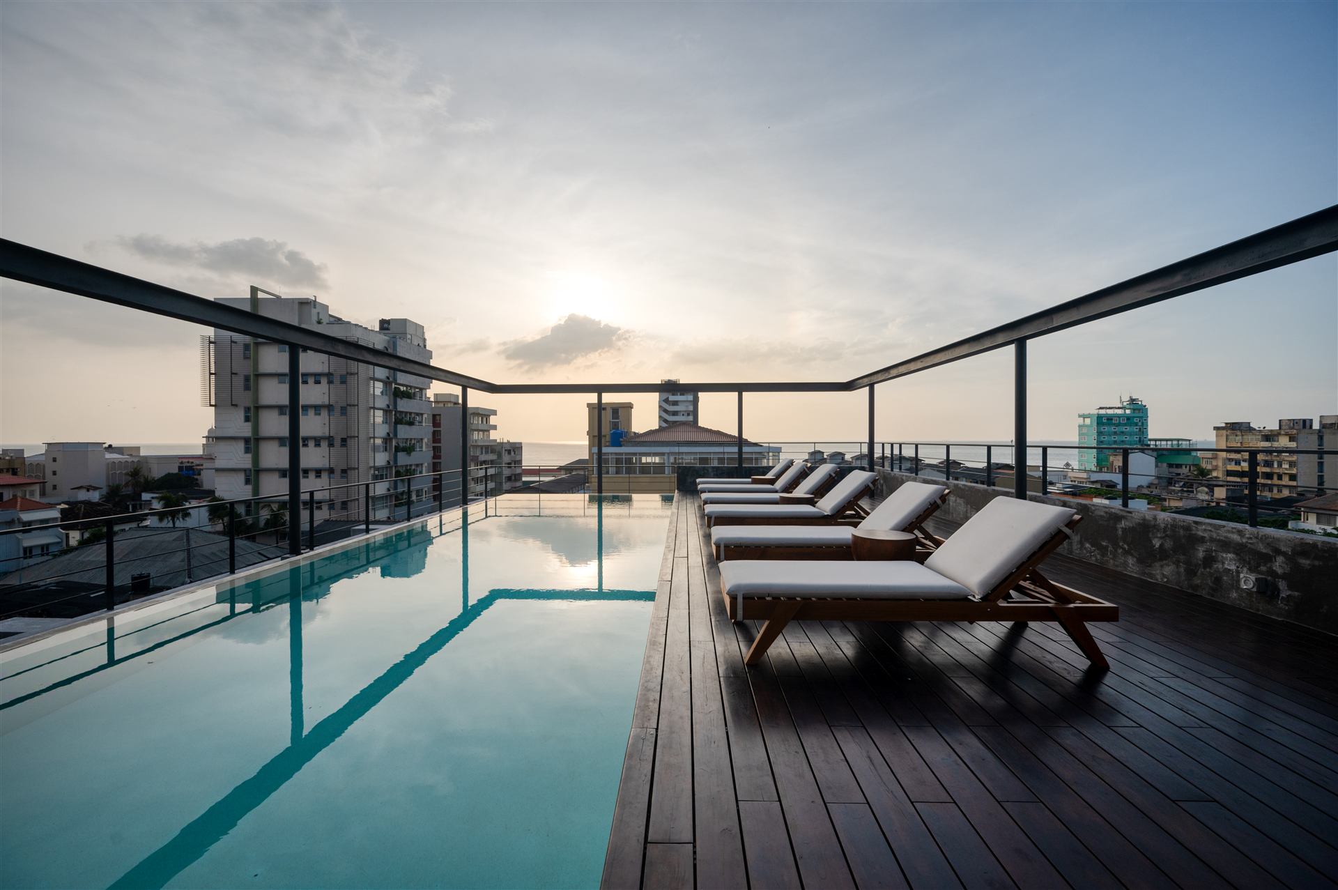 Rooftop pool at dusk